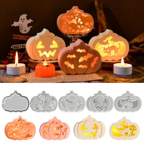 WIKIMO 5 Stück Silikonformen Gießformen Kürbis für Halloween, Gießformen Silikon Herbst mit Totenkopf, Kürbis, Fledermäusen Und Katzen Kerzenformen Zum Gießen WIKIMO 5 Stück Silikonformen Gießformen Kürbis für Halloween, Gießformen Silikon Herbst mit Totenkopf, Kürbis, Fledermäusen Und Katzen Kerzenformen Zum Gießen von wikimo