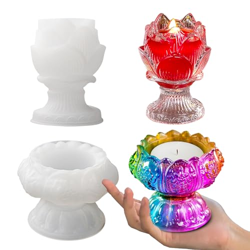 WIKIMO 2 Stück Silikonformen Gießformen Silikonform Kerzenhalter Lotosblume Epoxidharz Formen für Kerzen Gießformen Silikon für Beton/Gips/Epoxidharz von wikimo