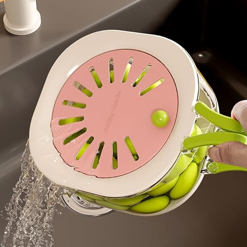 WIKIMO Sieb Für Früchte, Sieb Nudel Plastik mit Deckel, 2 in 1 Abtropfschale für obst, Siebservierer Im Kühlschrank Abkühlen Lassen Rosa von wikimo