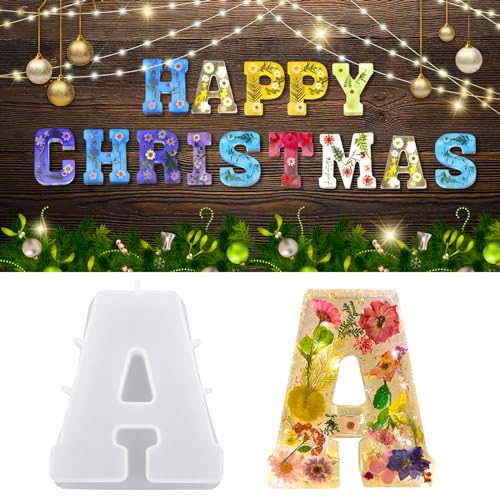 WIKIMO Silikonform Buchstaben Groß, 18 cm/7 inch Epoxidharz Formen für 3D-Alphabet, Silikonform GießForm für Geburtstag Hochzeit Party Weihnachten Kunst Basteln Ornamente（A） von wikimo