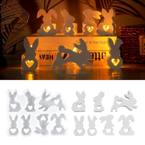 Wikimo Silikonformen Gießformen für Ostern Hase, 1 Stück 7 Stile Silikonform Ostern Kerzen Hase Formen Gießform Ostern für Gips von wikimo