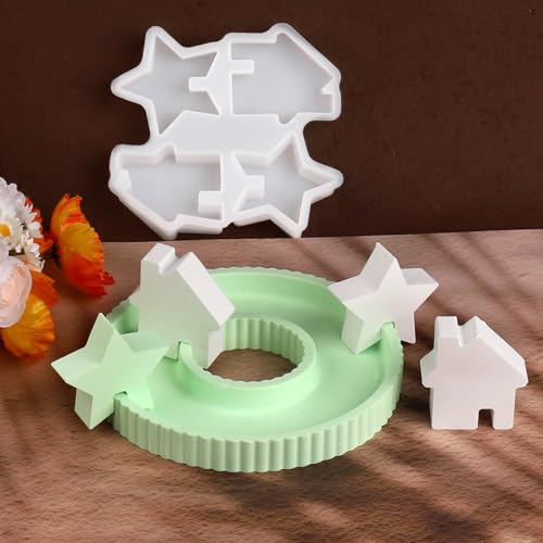 wikimo 1 Stück mit 4 Sternen Silikonformen gießformen, DIY gipsformen zum gießen häuser, silikonform Haus von wikimo