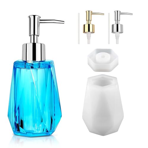 WIKIMO Silikonformen Gießformen Epoxidharz Formen für Seifenspender Mit Pumpe und Strohhalm, Resin Formen Set für DIY Badezimmer (Polygon) von wikimo
