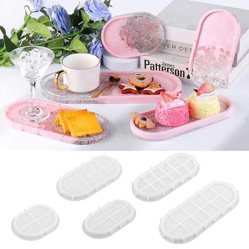 wikimo 5 Stück Epoxidharz Gießformen Formen Tablett, Silikonformen Epoxidharz für Rundem Tablett 26 cmx13 cm, für DIY Harzkunstherstellung, Bastelprojekte, Heimdekoration von wikimo