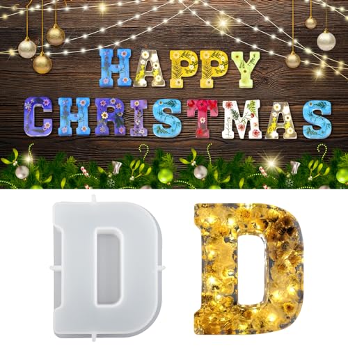wikimo Silikonform Buchstaben Groß, 18 cm/7 inch Epoxidharz Formen für 3D-Alphabet, Silikonform GießForm für Geburtstag Hochzeit Party Weihnachten Kunst Basteln Ornamente（D） von wikimo