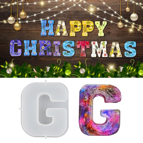 wikimo Silikonform Buchstaben Groß, 18 cm/7 inch Epoxidharz Formen für 3D-Alphabet, Silikonform GießForm für Geburtstag Hochzeit Party Weihnachten Kunst Basteln Ornamente（G） von wikimo