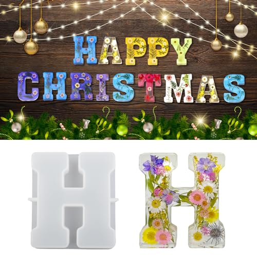 wikimo Silikonform Buchstaben Groß, 18 cm/7 inch Epoxidharz Formen für 3D-Alphabet, Silikonform GießForm für Geburtstag Hochzeit Party Weihnachten Kunst Basteln Ornamente（H） von wikimo