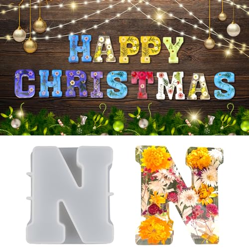wikimo Silikonform Buchstaben Groß, 18 cm/7 inch Epoxidharz Formen für 3D-Alphabet, Silikonform GießForm für Geburtstag Hochzeit Party Weihnachten Kunst Basteln Ornamente（N） von wikimo
