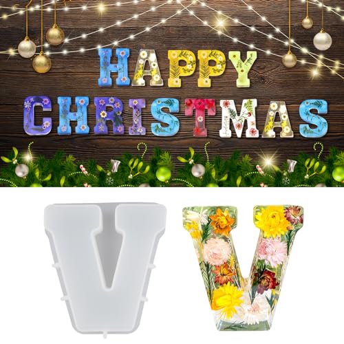 Wikimo Silikonform Buchstaben Groß, 18 cm/7 inch Epoxidharz Formen für 3D-Alphabet, Silikonform GießForm für Geburtstag Hochzeit Party Weihnachten Kunst Basteln Ornamente（V） von wikimo