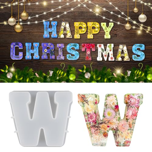 wikimo Silikonform Buchstaben Groß, 18 cm/7 inch Epoxidharz Formen für 3D-Alphabet, Silikonform GießForm für Geburtstag Hochzeit Party Weihnachten Kunst Basteln Ornamente（W） von wikimo