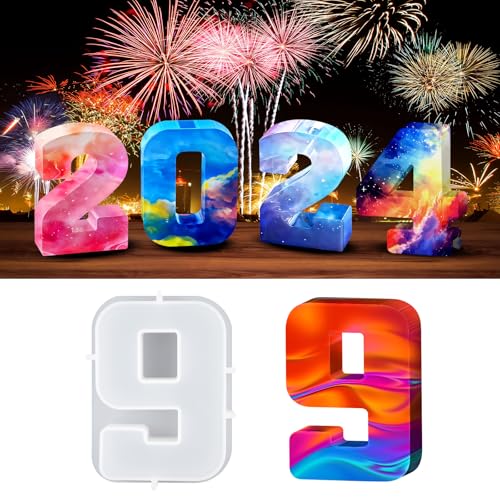 wikimo Silikonform Nummer Groß, 18 cm/7 inch Epoxidharz Formen für 3D-Numerisch 0-9, Silikonform GießForm Nummer für Geburtstag Hochzeit Party Weihnachten Kunst Basteln Ornamente Resin Formen (9) von wikimo