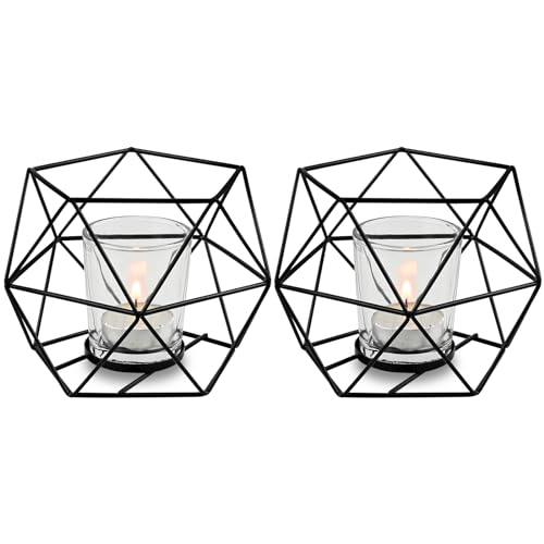 Kerzenhalter schwarz 2er Set Geometrisches Teelichthalter Kerzenständer Metall Modern Deko für Kerzen Wohnzimmer Tisch von wiksite