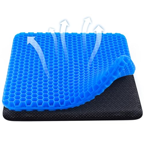 wiksite Gel-Sitzkissen, Wabendesign, doppelt dickes Gelkissen mit Stoffbezug, ergonomisches & kühles Sitzkissen für Zuhause, Büro, Stuhl, Auto, Rollstuhl, Sitzkissen, Blau - XL wiksite Gel-Sitzkissen, Wabendesign, doppelt dickes Gelkissen mit Stoffbezug, ergonomisches & kühles Sitzkissen für Zuhause, Büro, Stuhl, Auto, Rollstuhl, Sitzkissen, Blau - XL von wiksite