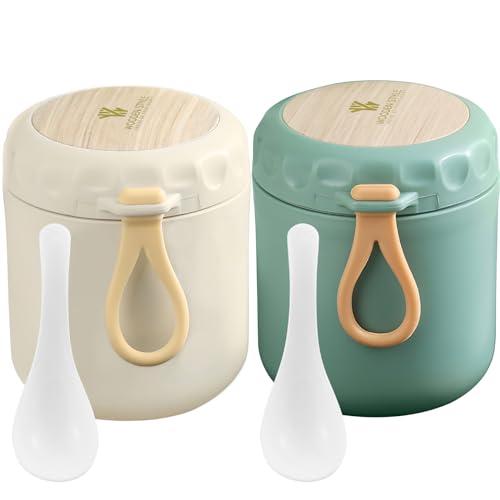 wiksite Müslibecher to go, Praktischer Joghurtbecher & Müslibecher mit löffel Lunchpot Lebensmittel Behälter Geeignet für Tiefkühler, Mikrowelle und Spülmaschine, Nordic Green + Nordic Beige von wiksite