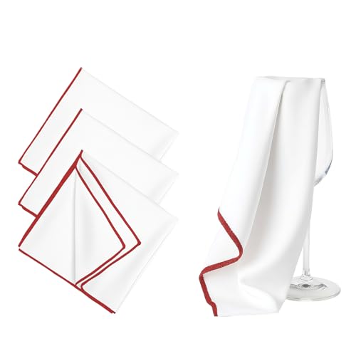 wilcractk Glastücher Poliertuch Gläser Silberputztuch für Besteck Mikrofaser Geschirrtücher 40 x 60 cm Weiß Rot 3 Stück Fusselfrei Wiederverwendbar für Bar Hotel Restaurant und Küche von wilcractk