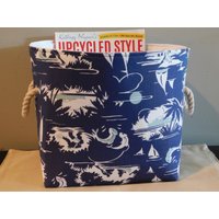Marineblauer Retro Stoffkorb Mit Seilgriffen von wildfleurdelis