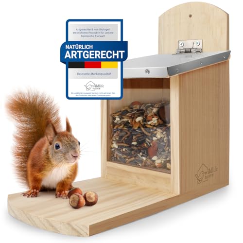 WILDLIFE HOME Eichhörnchen Futterhaus mit Metalldach I Futterstation aus verschraubtem Massiv-Holz I Wetterfest & Unbehandelt I Eichhörnchenhaus für Eichhörnchenfutter WILDLIFE HOME Eichhörnchen Futterhaus mit Metalldach I Futterstation aus verschraubtem Massiv-Holz I Wetterfest & Unbehandelt I Eichhörnchenhaus für Eichhörnchenfutter von wildlife home