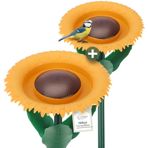 WILDLIFE HOME Trink- & Futterblume 2 Stück I Vogeltränke stehend für Wildvögel 60cm I Vogelfutterspender mit Ständer, Vogelfutterstation, Futterspender für Vögel im Garten 2er Set von wildlife home