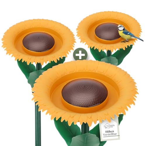 WILDLIFE HOME Trink- & Futterblume 3 Stück I Vogeltränke stehend für Wildvögel 60cm I Vogelfutterspender mit Ständer, Vogelfutterstation, Futterspender für Vögel im Garten 3er Set von wildlife home