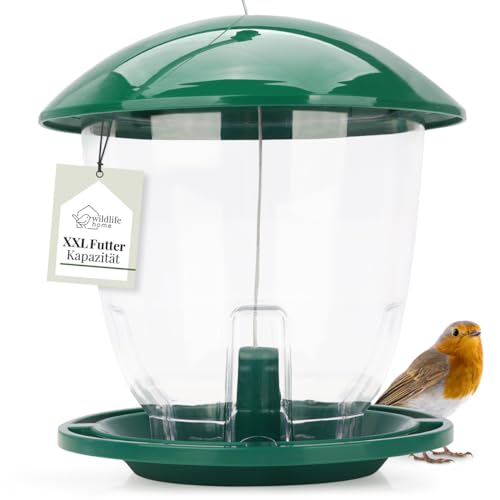 WILDLIFE HOME Vogelfutterspender XXL zum Aufhängen 1,5kg I Extra große Vogelfutter Kapazität I Vogelfutterstation für Wildvögel, Vogel-Futterstation, Futterspender, Vogelfutterhaus von wildlife home