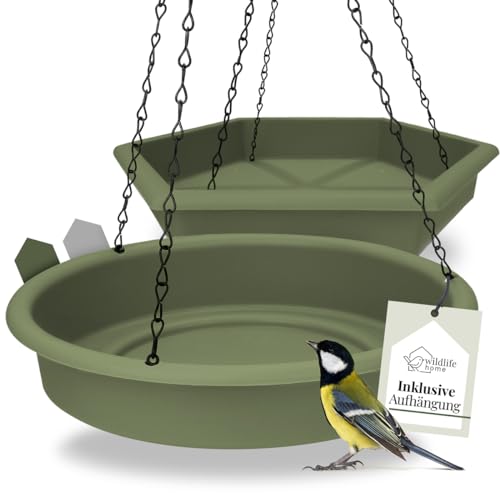 WILDLIFE HOME 2er Set Vogelfutterspender zum Aufhängen, Grün I Winterfest, XL Futterstation Vögel groß Garten Balkon - Vogeltränke frostsicher hängend für Wildvögel im Garten von wildlife home