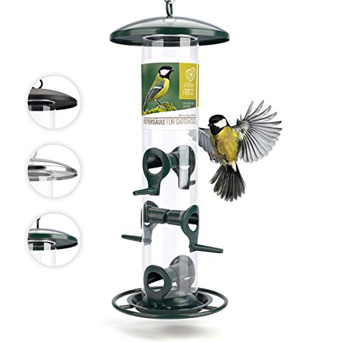 wildtier herz I Körner Vogelfutterspender 35cm - aus rostfreiem Metall, Vogel Futterstation, Futtersäule, Wildvögel Futtersilo, ganzjährige Fütterung (Grün) von wildtier herz