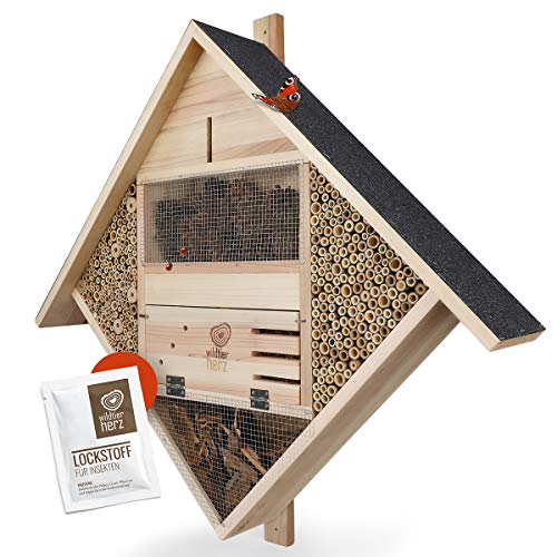 wildtier herz I Profi Insektenhotel XXL - 85 x 82 cm Insektenhaus aus verschraubtem Massiv-Holz - Handarbeit mit Lockstoff Wild-Bienen Schmetterlinge & Co von wildtier herz