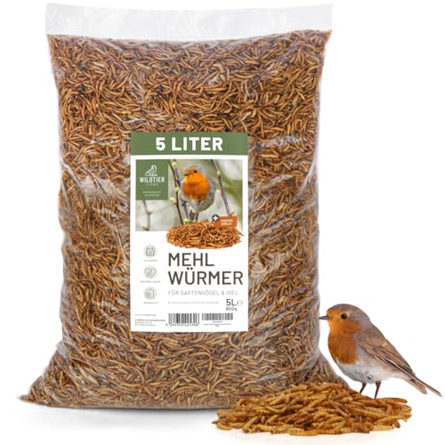 wildtier liebe Edel Mehlwürmer getrocknet 5L I Getrocknete Mehlwürmer für Vögel & Igel I Insektensnack, Vogelfutter, Igelfutter - Premium Insektenfutter für Wildvögel von wildtier liebe