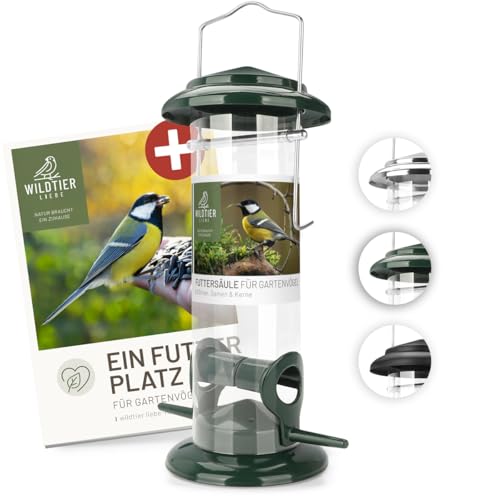 wildtier liebe Körner Futtersäule, Vogelfutterspender 23,5cm, Grün - aus rostfreiem Metall I Vogel-Futterstation, Vogelfutter-Säule, Wildvögel Futtersilo I Ganzjährige Vogelfütterung von wildtier liebe