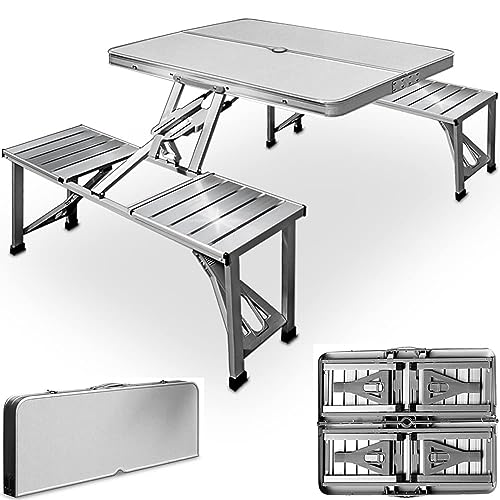 wildvival ® Premium Campingtisch-Set (68x85x67 cm) für 4 Personen – Leichtes Aluminium – Klappbar im Kofferdesign mit 4 integrierten Stühlen – Nur 9,6 kg! von wildvival