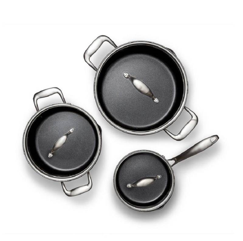 wilfa Kochtopf EGO Produre Pro, Aluminium (Set, 3-tlg., 3x Töpfen mit 1.5, 3.5 und 5 Liter Fassungsvermögen und Glasdeckel), Keramik-Antihaft-Beschichtung von wilfa