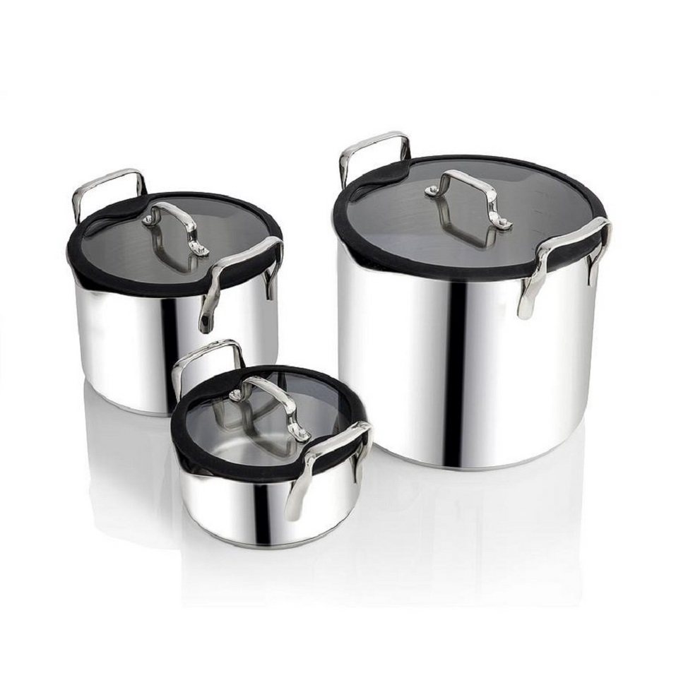 wilfa Kochtopf STACKPOT, Aluminium, Edelstahl (Set, 3-tlg., 3x Töpfe mit 1, 4 und 8 Liter Fassungsvermögen und Glasdeckel), für alle Kochfelder inklusive Induktion, Kochtopfset von wilfa