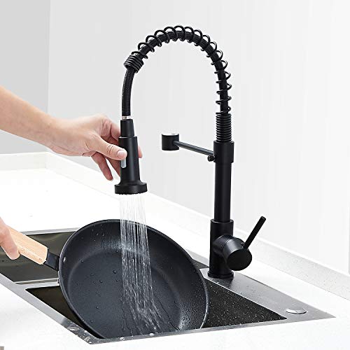 Küchenarmatur mit Spiralfeder, 360° drehbar, Doppel-Sprühmodus, mit Schlauch (schwarz) von willkey
