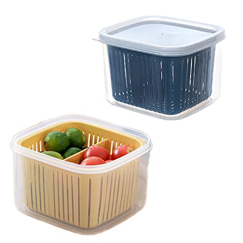 Wilsonzin Frischhaltedose Mit Siebeinsatz (13 * 12 * 9cm Bpa-Freie KüHlschrank Aufbewahrungsbox,Instellbare 2-Fach KüChe Organizer Zur Aufbewahrung Von Obst, GemüSe, Salat (2er Pack) von Wilsonzin