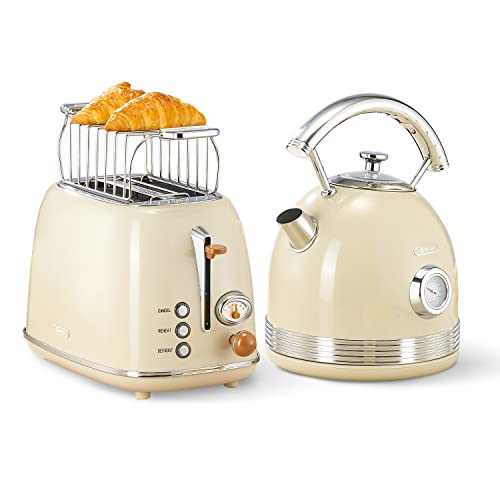 Wiltal Toaster Retro 2 Scheiben, 6 Einstellbare Bräunungstufen, mit hochwertige Brötchenaufsatz, Aufwärmen-Auftauen-Abbrechenfuktion，Countdown-Anzeige (milchig) von wiltal