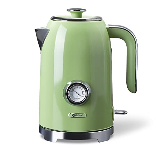 Wiltal Wasserkocher [1,7L, 2200W], Retro Green, Edelstahl, Toaster Wasserkocher set Retro (Wassertemperaturanzeige im Retrodesign, außenliegende Wasserstandsanzeige) Vintage Teekocher… von wiltal