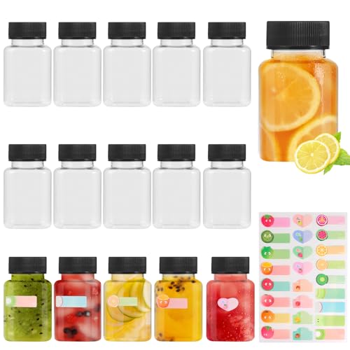 winbest 16 Stück Shot Flaschen zum Befüllen 100ml Plastikflaschen zum Befüllen mit Aufkleber Wiederverwendbare 100ml Flaschen Mini Flaschen zum Befüllen für Getränke Smoothies von winbest