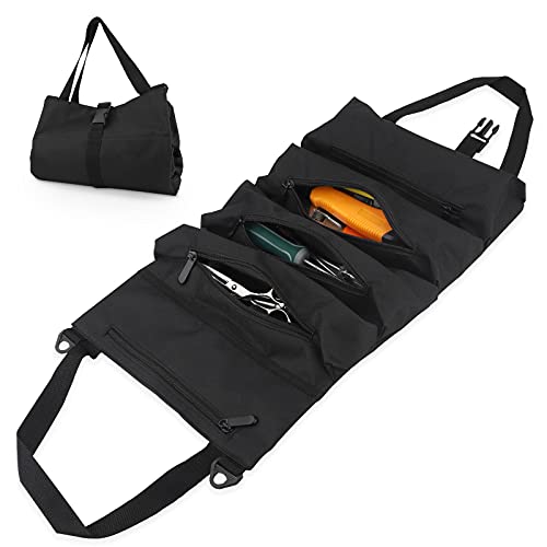 Werkzeugrolle Schraubenschlüssel, Mehrzweck Rolltasche, Autositz Aufbewahrungstasche Mit 5 Reißverschlusstaschen für Auto Motorrad Elektriker - Schwarz von windfrom