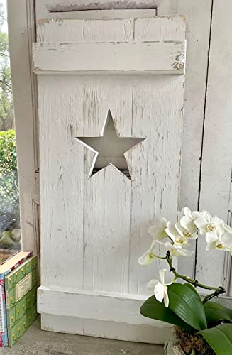 windschief-living Landhaus Fensterladen Stern Weiss, Shabby Antique chic Handgefertigt von windschief-living