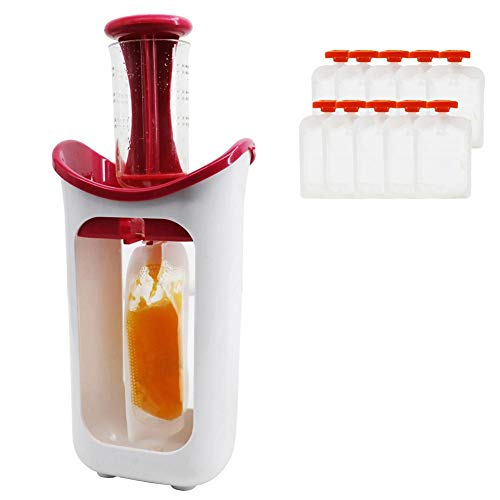 windyday Quetschie Zubereiter Mit 10 x Wiederverwendbarer Baby Quetschbeutel, Baby Lebensmittel BPA Frei Queeze Station Ideal Für Smoothie, Fruchtmus, Baby Brei, Joghurt von windyday