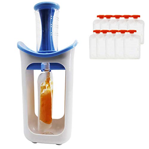 windyday Quetschie Zubereiter Mit 10 x Wiederverwendbarer Baby Quetschbeutel, Baby Lebensmittel BPA Frei Queeze Station Ideal Für Smoothie, Fruchtmus, Baby Brei, Joghurt von windyday