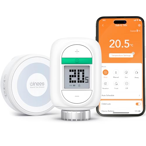 Winees smartes Heizkörperthermostat Kit, 1 SubG Hub+ 1 WLAN Heizungsthermostat, Digitale Heizungsthermostate mit Fern/Sprachsteuerung per App, Alexa & Google Assistant, M30*1,5mm,4 Adapter von winees