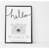 Hello Bears Kinderzimmer Druck - Süßes Bären Geschenk Zur Geburt Taufe Süsses Für Mädchen Uk von winkdesignuk