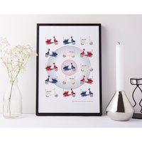 Retro Vespa Roller Kunstdruck Personalisiertes Mod Dekor von winkdesignuk