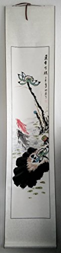 winnovation Chinesisches Rollbild Wanddeko Tuschmalerei Lotus mit Koi * handgemalt, 190 x 41 cm #106 von winnovation