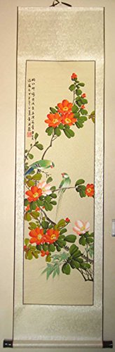 winnovation Chinesisches Rollbild Wanddeko Tuschmalerei rote Blüten mit Vögeln * handgemalt, 150 x 40 cm #45 von winnovation