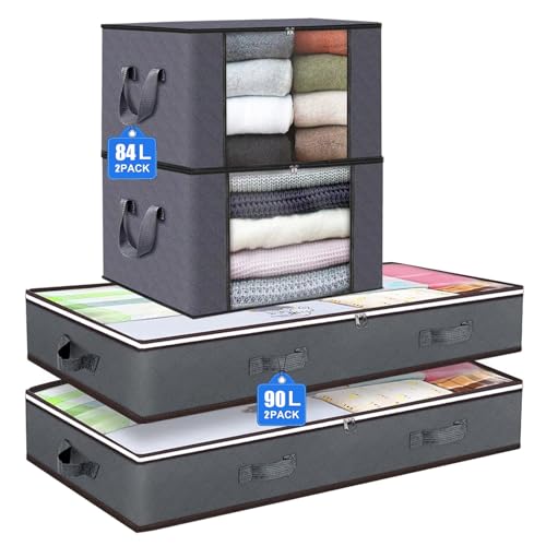 4 Stück unterbett aufbewahrungsbox,2 Stück aufbewahrungsbox unterbett 90L+2 Stück aufbewahrungsbox mit deckel 84L,unter bett aufbewahrungskisten mit Sichtfenster Fenstergriffen und Reißverschluss 4 Stück unterbett aufbewahrungsbox,2 Stück aufbewahrungsbox unterbett 90L+2 Stück aufbewahrungsbox mit deckel 84L,unter bett aufbewahrungskisten mit Sichtfenster Fenstergriffen und Reißverschluss von wintfarm