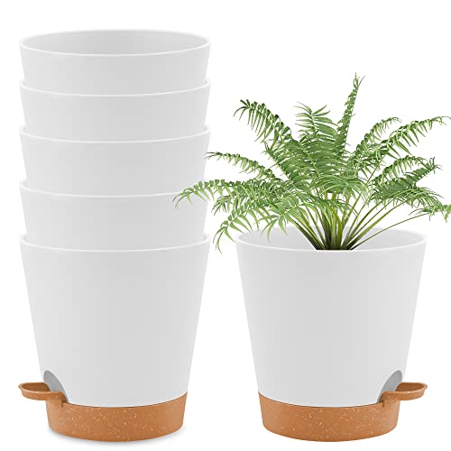wintfarm Blumentopf,20cm 6er Set Pflanztopf mit Bewässerungssystem, Selbstbewässernder Übertopf mit Untersetzer,pflanzkübel Indoor Plants Pot, Blumentöpfe Set Ideal für Innen und Balkongärten (Weiß) von wintfarm