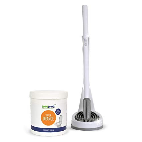 WC-Cleaner - Die einzigartige WC-Bürste mit KONKAV-Borsten I weiß/grau I Inkl. Super Orange Universal-Schaum 1KG von winwinclean