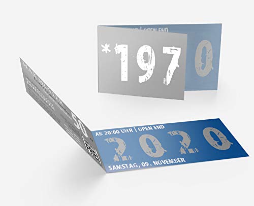 30 x Einladungskarten Geburtstag für alle Jahrgänge - Zeitsprung witzige Einladungskarten - Die Einladung zum Geburtstag Blau-Grau von wirmachendeinekarte.de